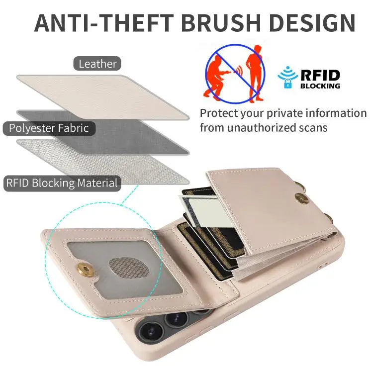 Voor Samsung Galaxy S25 FE 5G Crossbody Lanyard Rits Portemonnee Leren Telefoonhoesje (Beige)