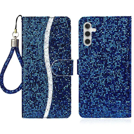 Voor Samsung Galaxy S25 FE 5G Glitterpoeder Filp Leren Telefoonhoesje (Blauw)