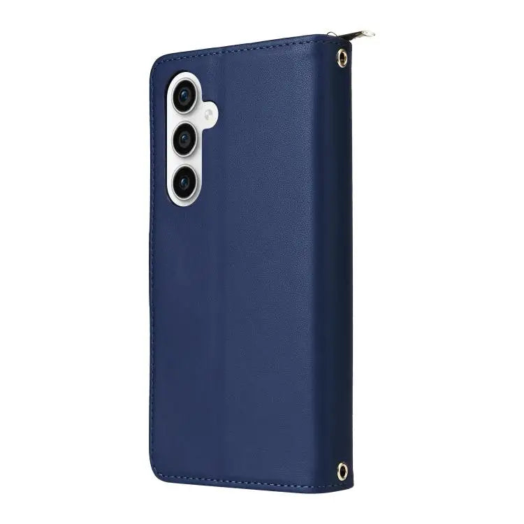 Voor Samsung Galaxy S25 FE 5G, portemonnee met negen kaartsleuven, leren telefoonhoesje met rits (blauw)