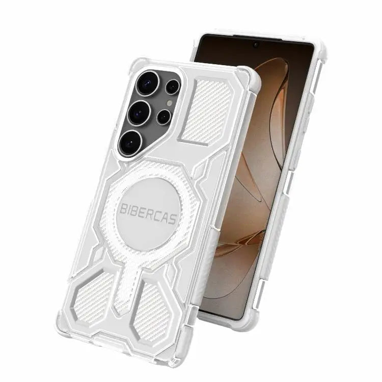 Voor Samsung Galaxy S25 Ultra 5G BIBERCAS Transparante Kleurenserie MagSafe Airbag Schokbestendige Telefoonhoes (Wit)