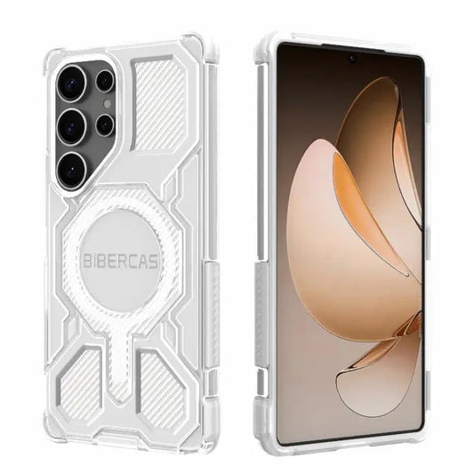 Voor Samsung Galaxy S25 Ultra 5G BIBERCAS Transparante Kleurenserie MagSafe Airbag Schokbestendige Telefoonhoes (Wit)