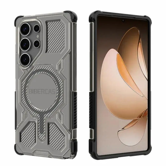 Voor Samsung Galaxy S25 Ultra 5G BIBERCAS Transparante Kleurenserie MagSafe Airbag Schokbestendige Telefoonhoes (Zwart)