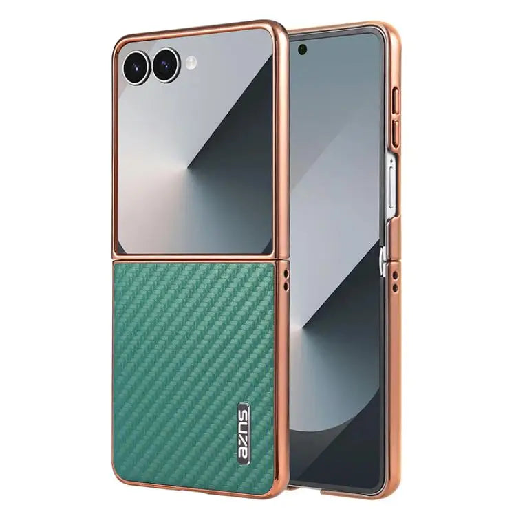 Voor Samsung Galaxy Z Flip7 5G AZNS gegalvaniseerde rand koolstofvezel textuur telefoonhoesje (groen)