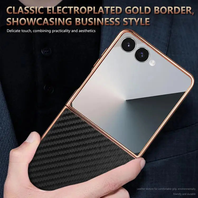 Voor Samsung Galaxy Z Flip7 5G AZNS gegalvaniseerde rand koolstofvezel textuur telefoonhoesje (blauw)