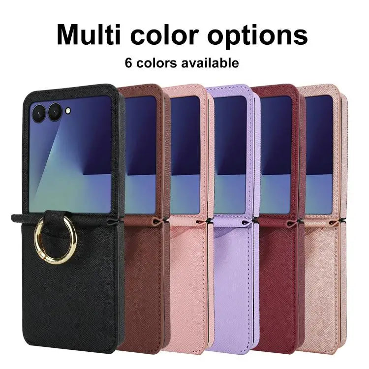 Voor Samsung Galaxy Z Flip7 5G Cross Texture Ring Design Kaartsleuf Leren Telefoonhoesje (Paars)