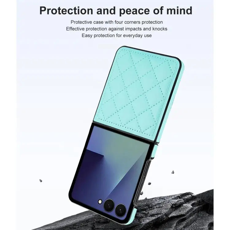 Voor Samsung Galaxy Z Flip7 5G Rhombic Fold leren telefoonhoesje (groen)