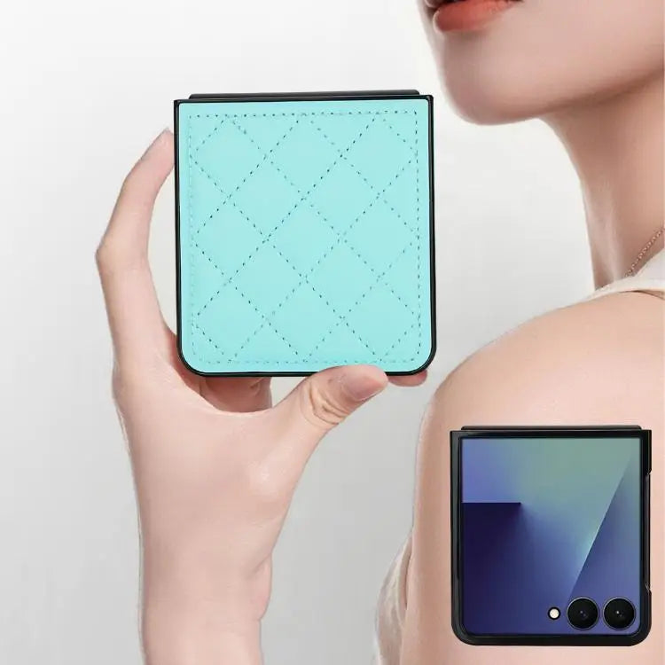 Voor Samsung Galaxy Z Flip7 5G Rhombic Fold leren telefoonhoesje (groen)