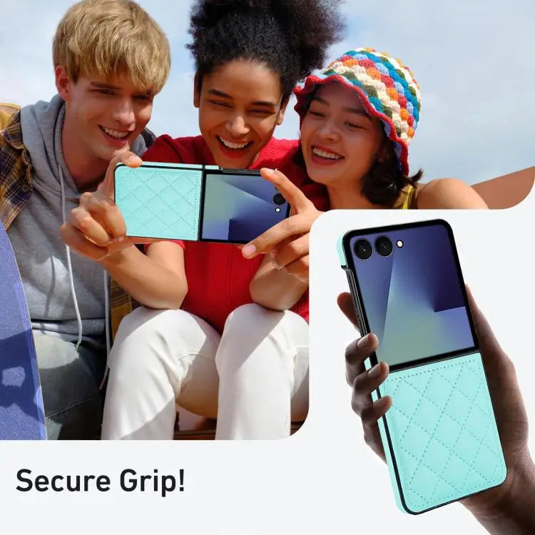 Voor Samsung Galaxy Z Flip7 5G Rhombic Fold leren telefoonhoesje (groen)