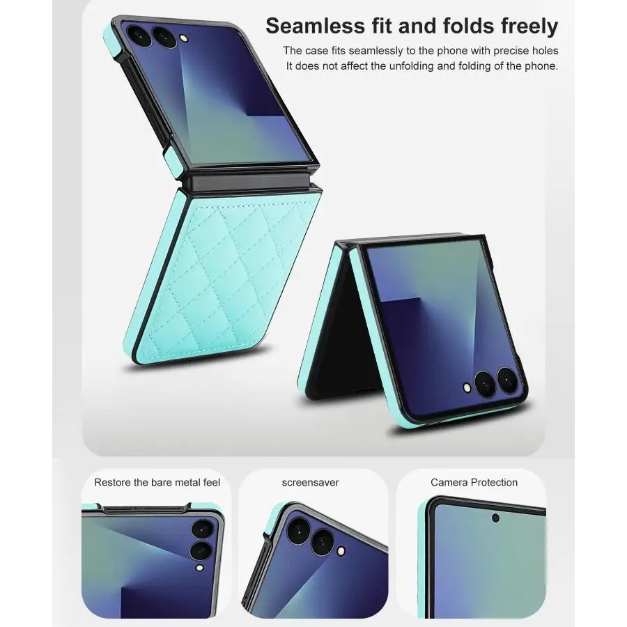 Voor Samsung Galaxy Z Flip7 5G Rhombic Fold leren telefoonhoesje (groen)