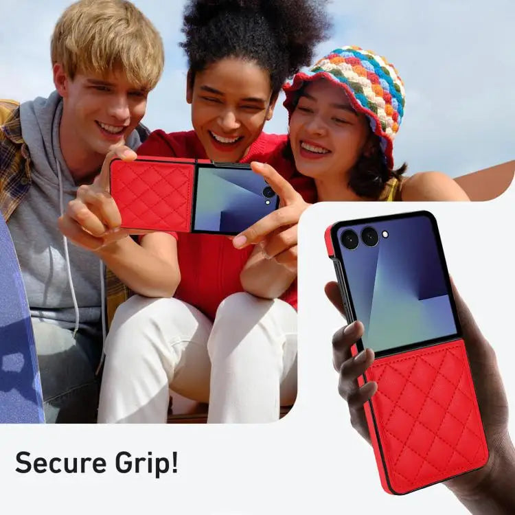 Voor Samsung Galaxy Z Flip7 5G Rhombic Fold leren telefoonhoesje (rood)