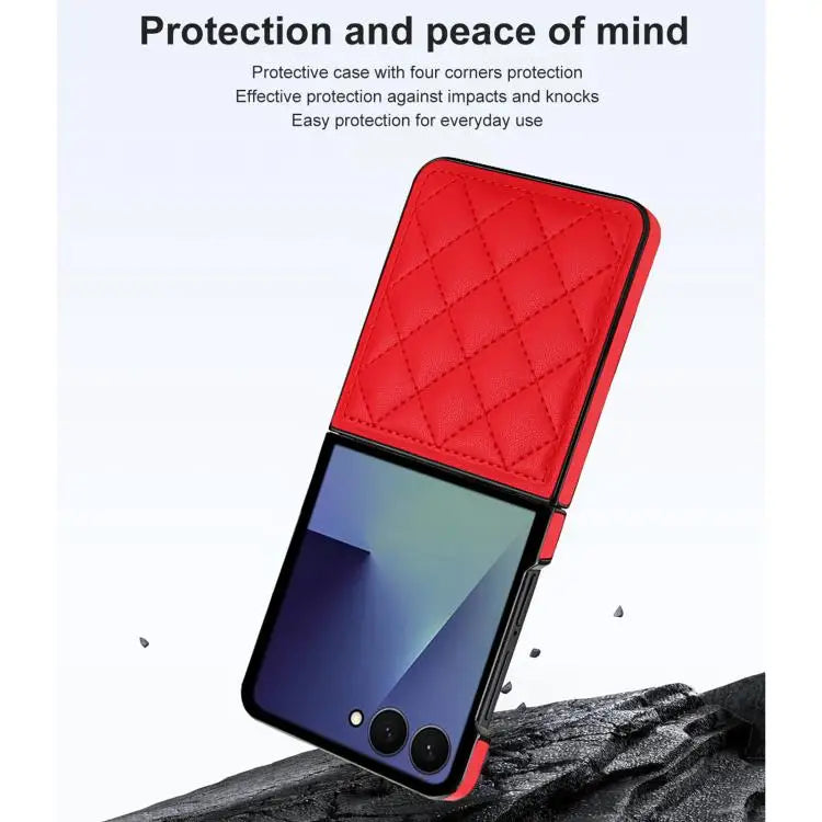 Voor Samsung Galaxy Z Flip7 5G Rhombic Fold leren telefoonhoesje (rood)