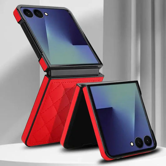 Voor Samsung Galaxy Z Flip7 5G Rhombic Fold leren telefoonhoesje (rood)
