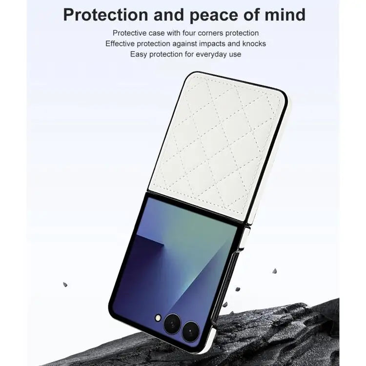Voor Samsung Galaxy Z Flip7 5G Rhombic Fold leren telefoonhoesje (wit)