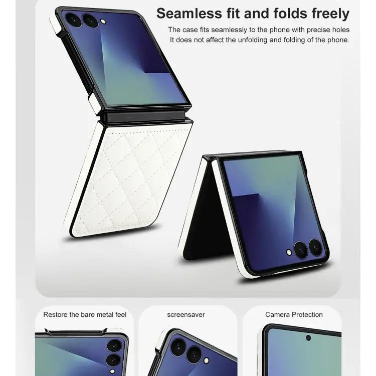 Voor Samsung Galaxy Z Flip7 5G Rhombic Fold leren telefoonhoesje (wit)
