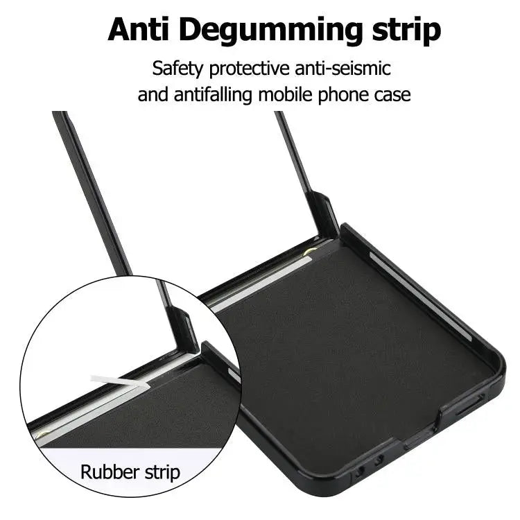 Voor Samsung Galaxy Z Flip7 5G Rhombic leren telefoonhoesje met sjaal/armband (zwart)