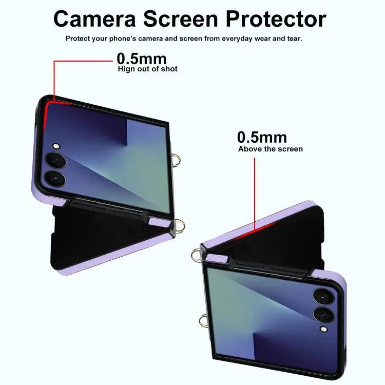 Voor Samsung Galaxy Z Flip7 5G Rhombic leren telefoonhoesje met sjaal/armband (paars)