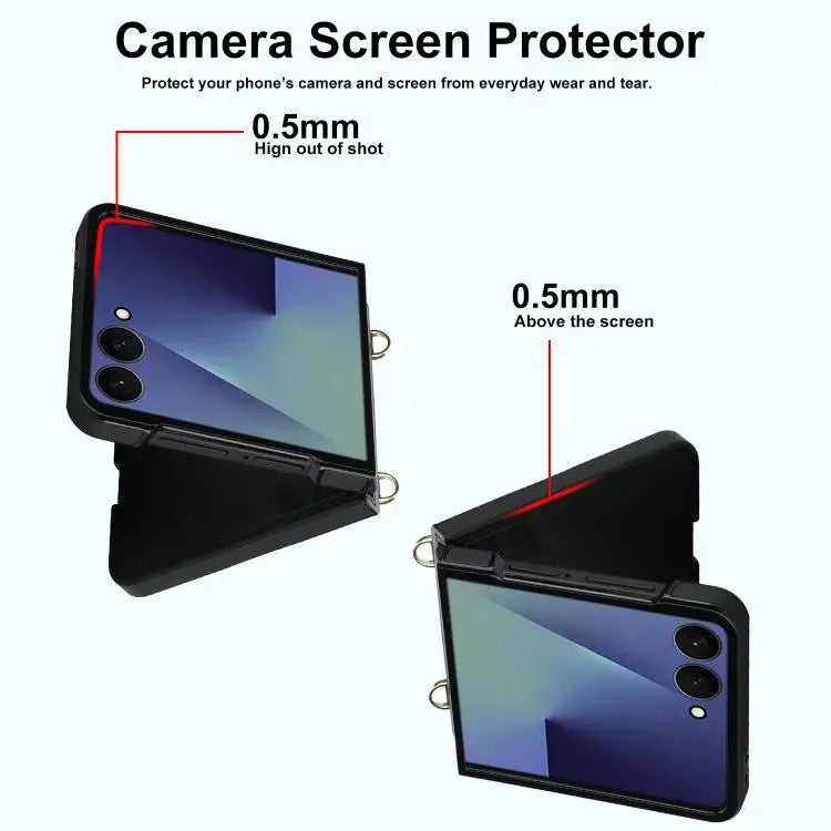 Voor Samsung Galaxy Z Flip7 5G Rhombic leren telefoonhoesje met sjaal/armband (zwart)