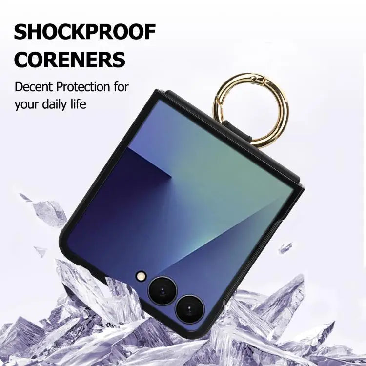 Voor Samsung Galaxy Z Flip7 5G Rhombic Texture Ring Holder PU-telefoonhoesje (bruin)