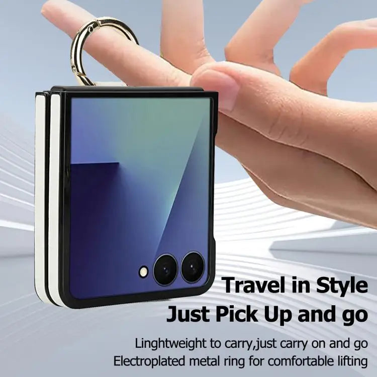 Voor Samsung Galaxy Z Flip7 5G Rhombic Texture Ring Holder PU-telefoonhoesje (wit)