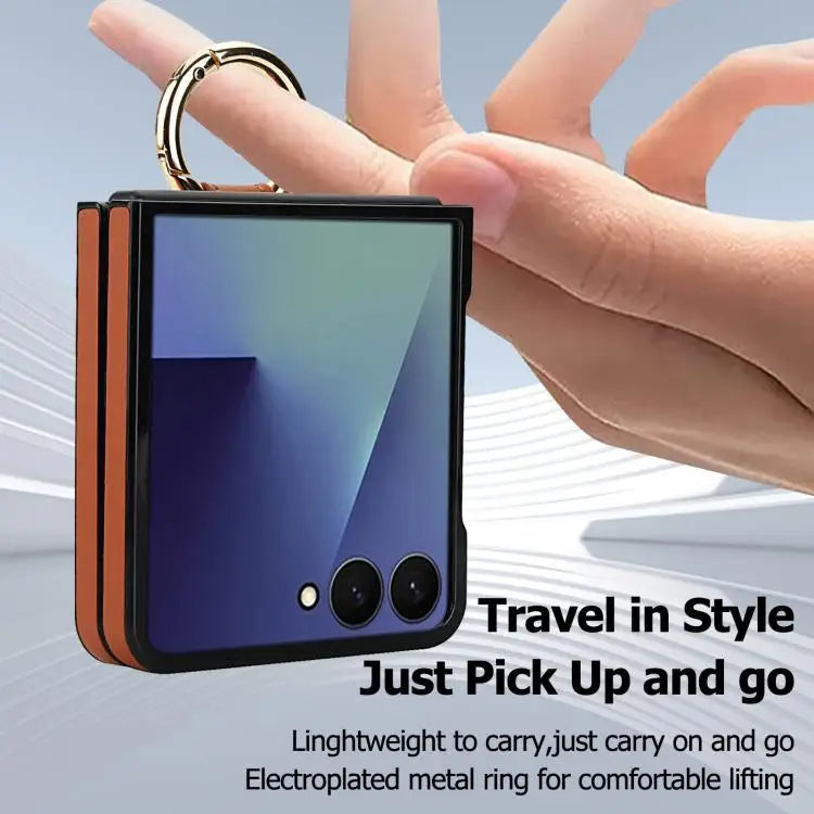 Voor Samsung Galaxy Z Flip7 5G Rhombic Texture Ring Holder PU-telefoonhoesje (bruin)