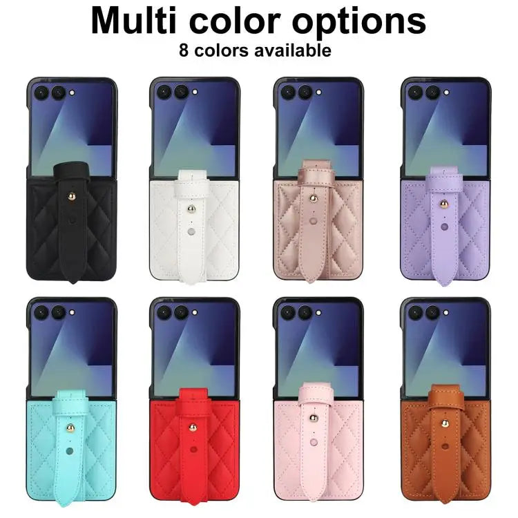 Voor Samsung Galaxy Z Flip7 5G Rhombic Texture Wristband PU-telefoonhoesje (zwart)