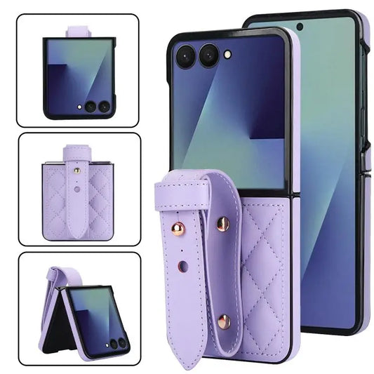 Voor Samsung Galaxy Z Flip7 5G Rhombic Texture Wristband PU-telefoonhoesje (paars)