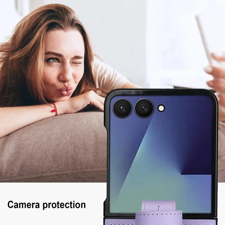 Voor Samsung Galaxy Z Flip7 5G Rhombic Texture Wristband PU-telefoonhoesje (paars)