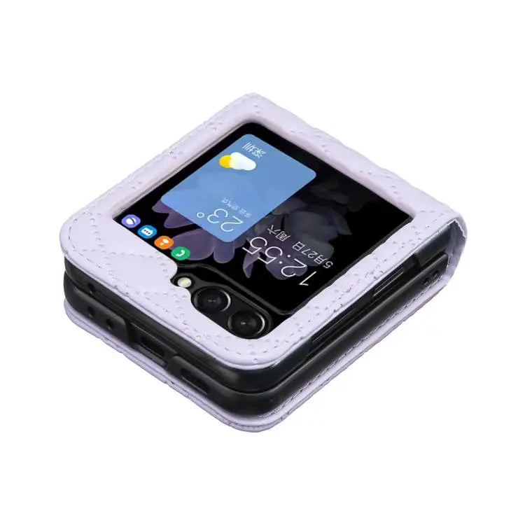 Voor Samsung Galaxy Z Flip7 Diamond Lattice PU + PC schokbestendige telefoonhoes (paars)