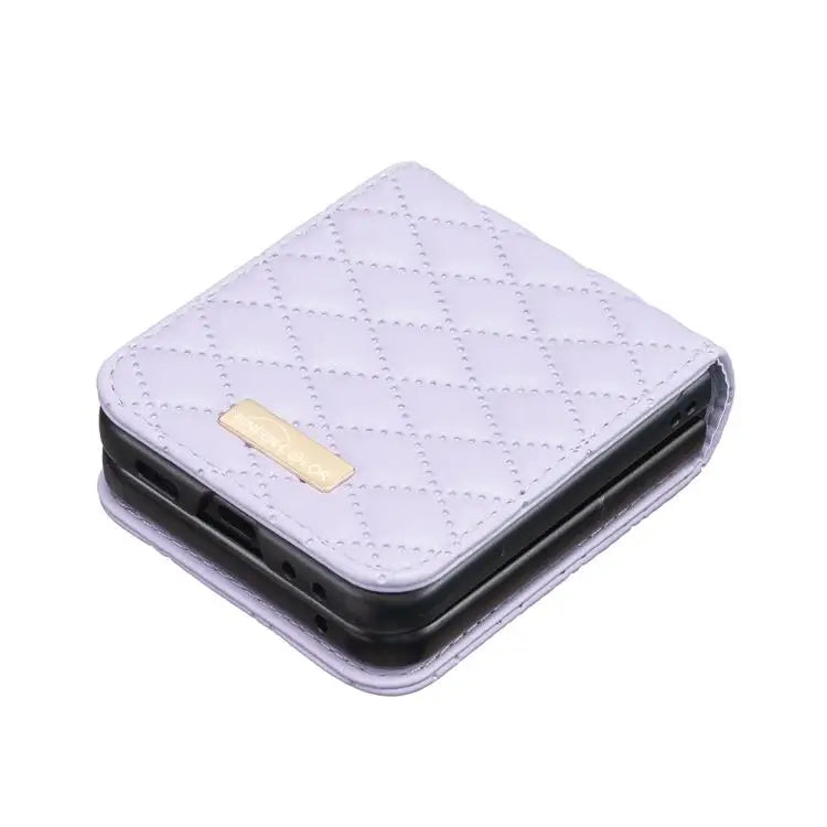 Voor Samsung Galaxy Z Flip7 Diamond Lattice PU + PC schokbestendige telefoonhoes (paars)