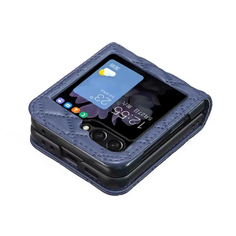 Voor Samsung Galaxy Z Flip7 Diamond Lattice PU + PC schokbestendige telefoonhoes (blauw)