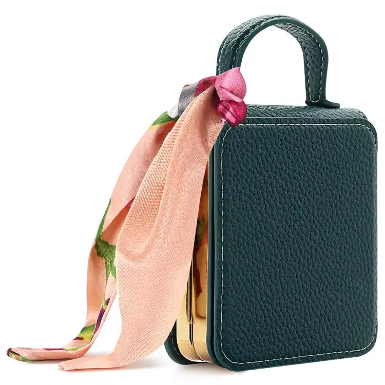 Voor Samsung Galaxy Z Flip7 Litchi-patroon make-upspiegel PU-telefoonhoesje met zijden sjaal (groen)