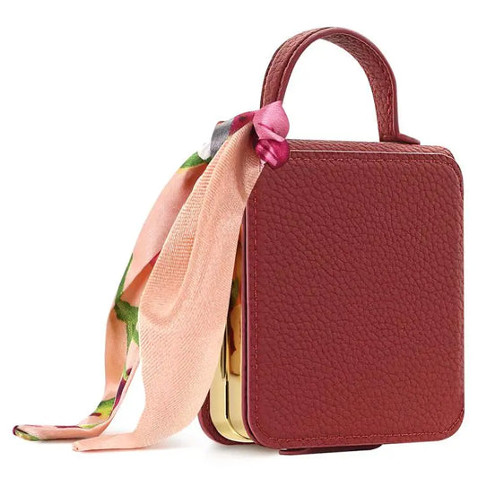 Voor Samsung Galaxy Z Flip7 Litchi-patroon make-upspiegel PU-telefoonhoesje met zijden sjaal (rood)