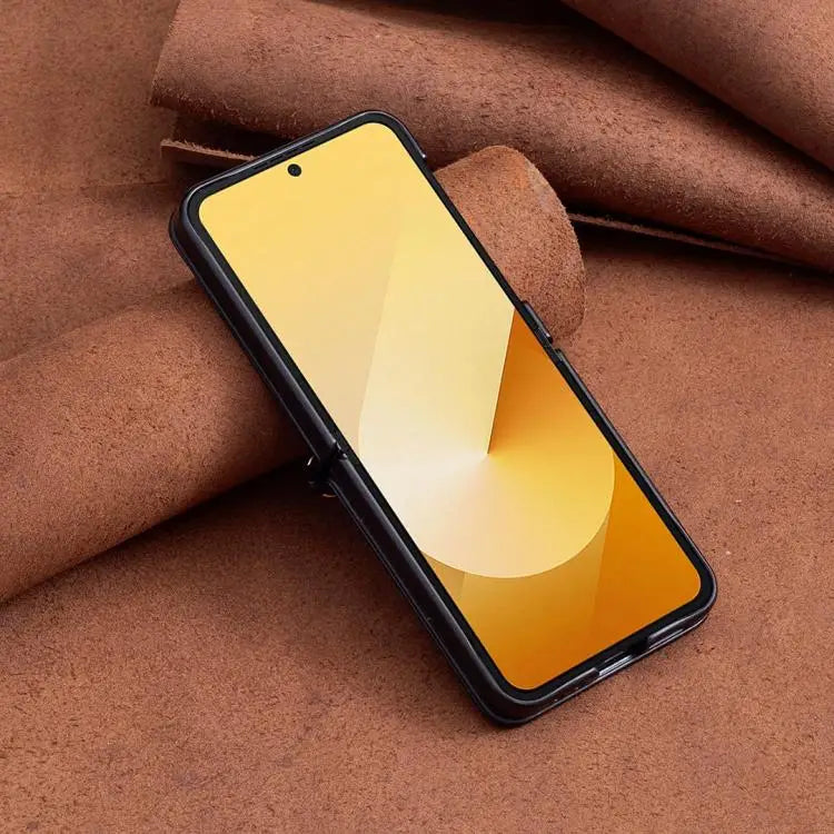 Voor Samsung Galaxy Z Flip7 Ruitvormige Crossbody Lanyard Leren Telefoonhoesje (Zwart)