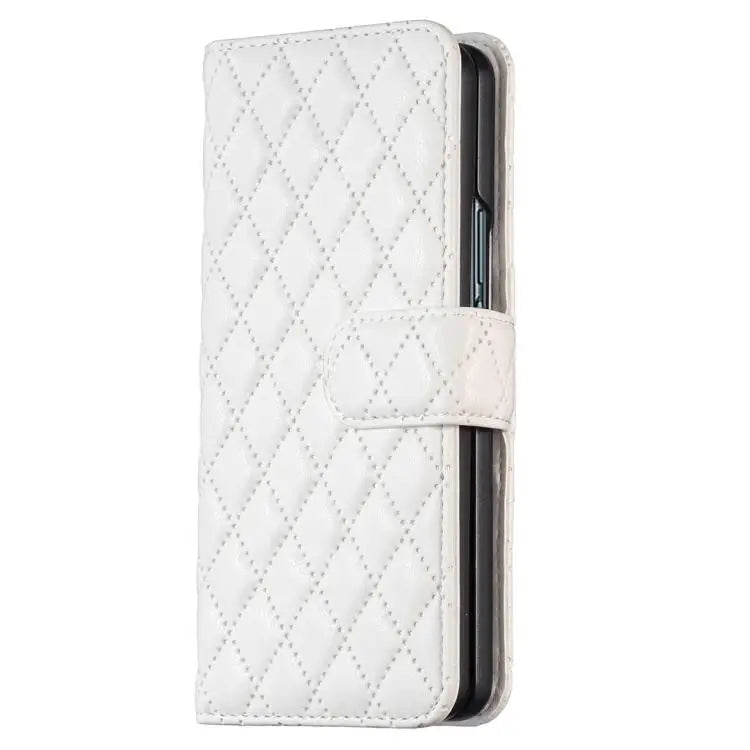 Voor Samsung Galaxy Z Fold5 Diamond Lattice Wallet Flip Leather Phone Case (wit)