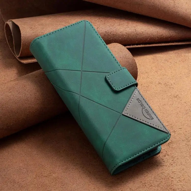 Voor Samsung Galaxy Z Fold5 Magnetische gesp Rhombus textuur leren telefoonhoesje (groen)
