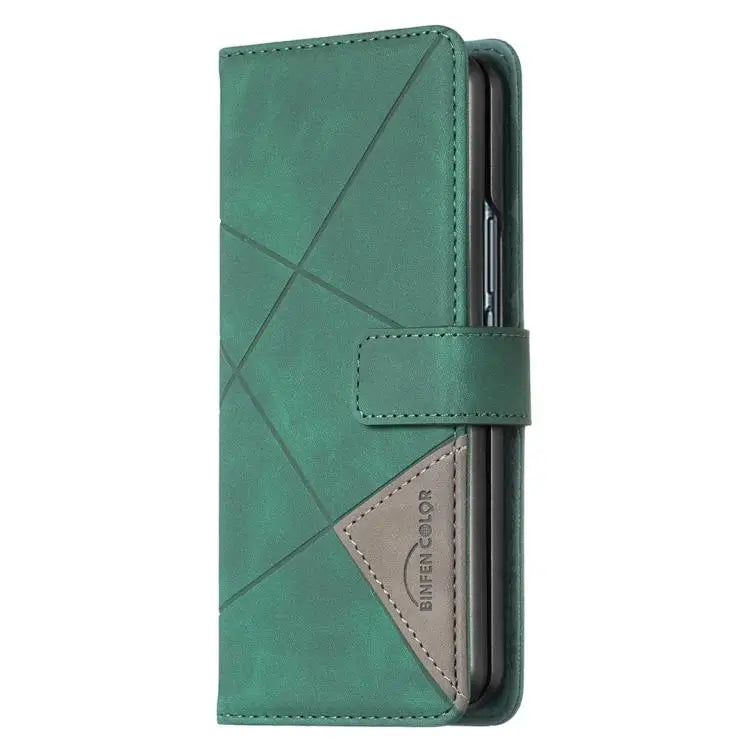 Voor Samsung Galaxy Z Fold5 Magnetische gesp Rhombus textuur leren telefoonhoesje (groen)