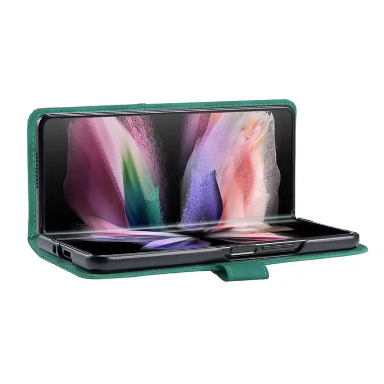 Voor Samsung Galaxy Z Fold5 Magnetische gesp Rhombus textuur leren telefoonhoesje (groen)