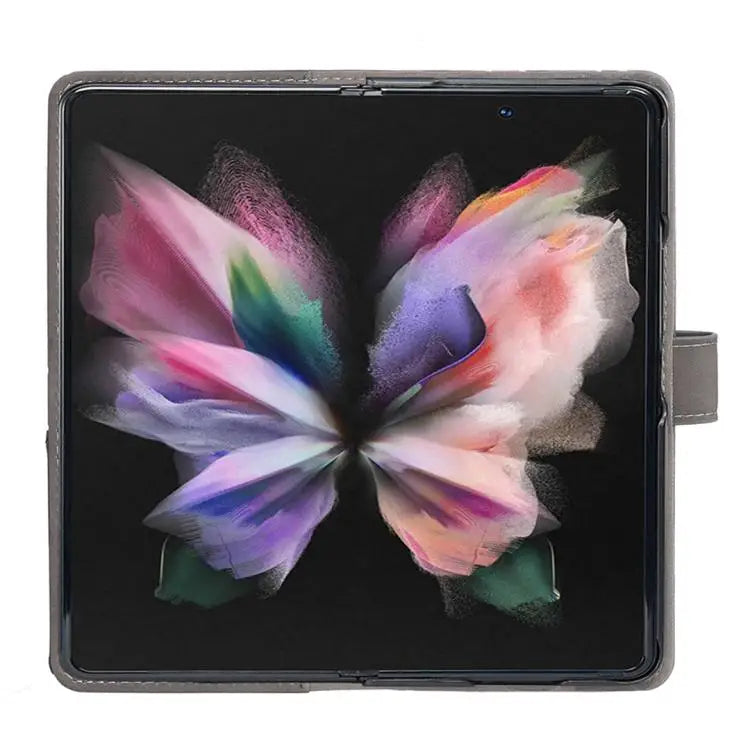 Voor Samsung Galaxy Z Fold5 Magnetische gesp Rhombus textuur leren telefoonhoesje (grijs)