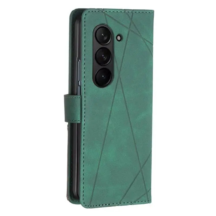 Voor Samsung Galaxy Z Fold5 Magnetische gesp Rhombus textuur leren telefoonhoesje (groen)