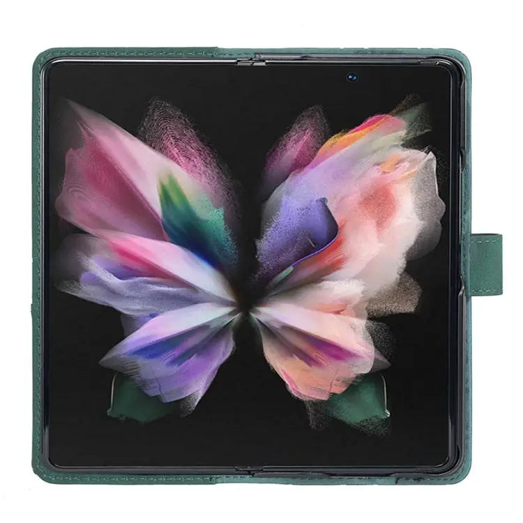 Voor Samsung Galaxy Z Fold5 Magnetische gesp Rhombus textuur leren telefoonhoesje (groen)