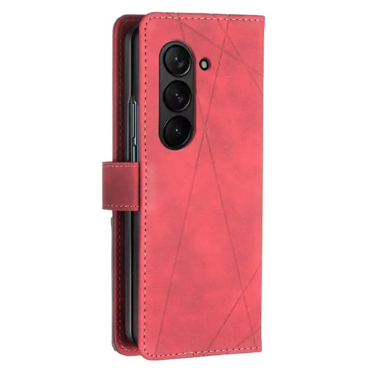 Voor Samsung Galaxy Z Fold5 Magnetische gesp Rhombus textuur leren telefoonhoesje (rood)