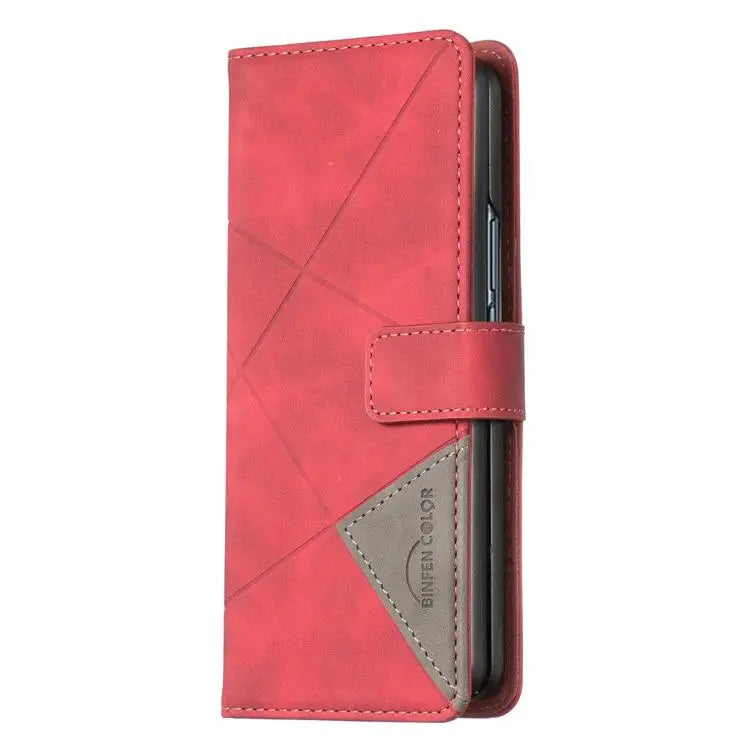 Voor Samsung Galaxy Z Fold5 Magnetische gesp Rhombus textuur leren telefoonhoesje (rood)