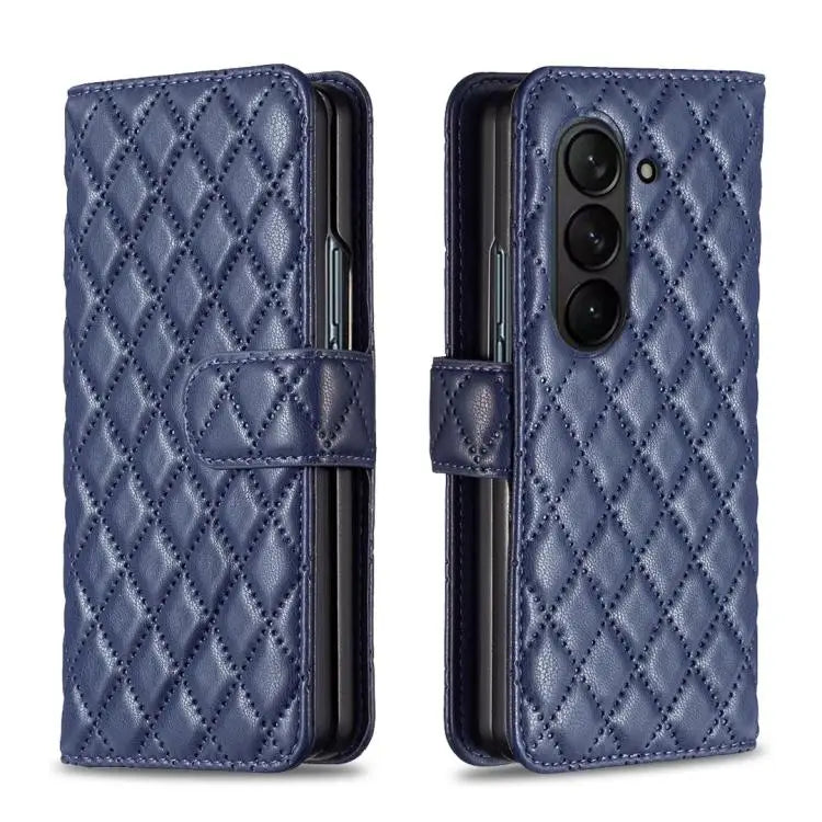 Voor Samsung Galaxy Z Fold6 Diamond Lattice Wallet Flip Leather Phone Case (blauw)