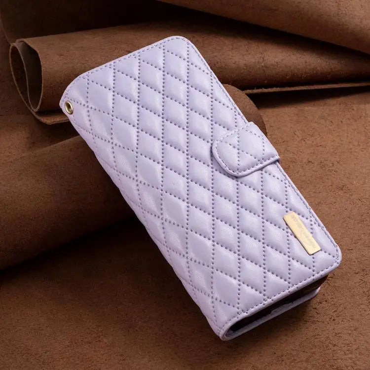 Voor Samsung Galaxy Z Fold6 Diamond Lattice Zipper Wallet Leather Flip Phone Case (Paars)