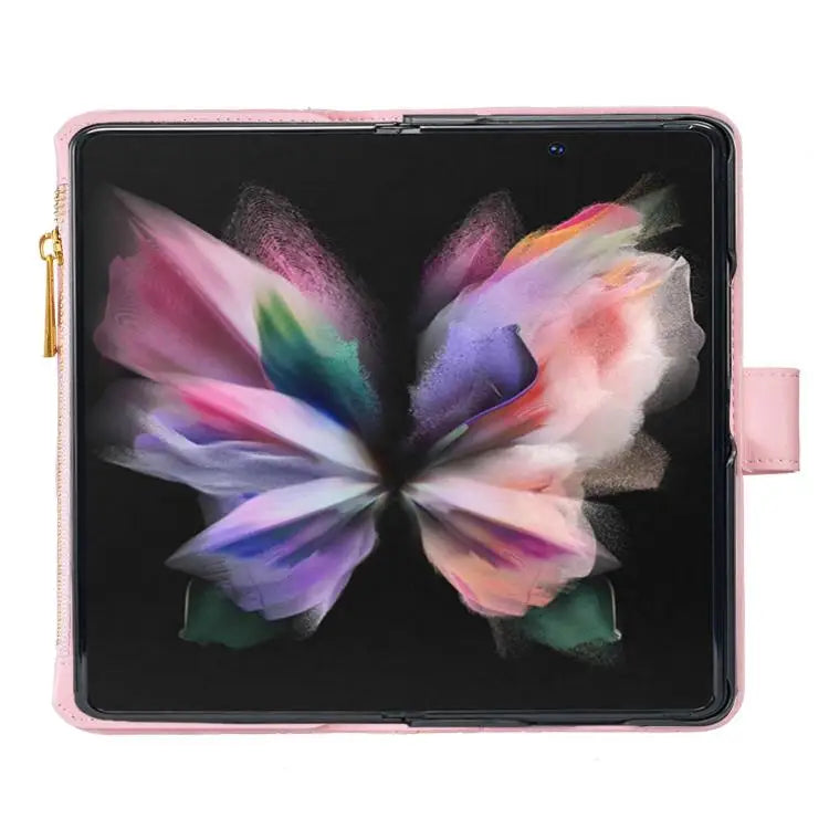 Voor Samsung Galaxy Z Fold6 Diamond Lattice Zipper Wallet Leather Flip Phone Case (roze)