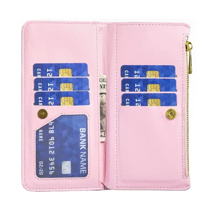 Voor Samsung Galaxy Z Fold6 Diamond Lattice Zipper Wallet Leather Flip Phone Case (roze)