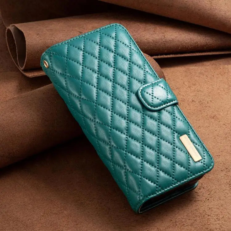 Voor Samsung Galaxy Z Fold6 Diamond Lattice Zipper Wallet Leather Flip Phone Case (Groen)