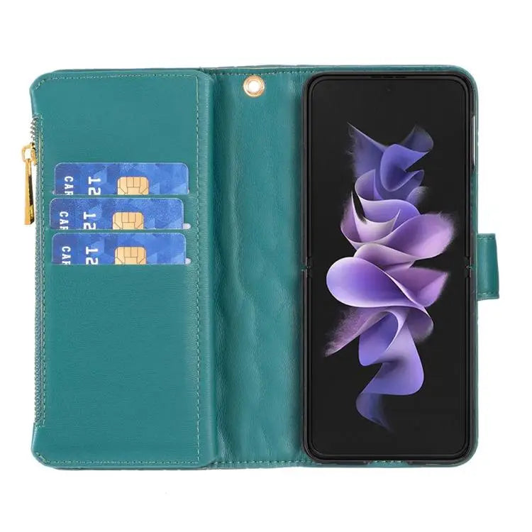 Voor Samsung Galaxy Z Fold6 Diamond Lattice Zipper Wallet Leather Flip Phone Case (Groen)