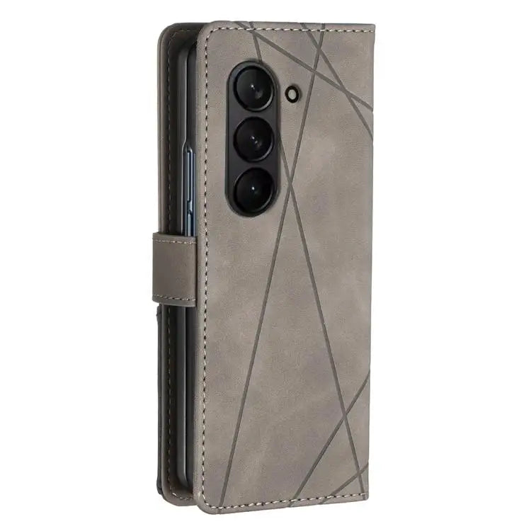 Voor Samsung Galaxy Z Fold6 Magnetische gesp Rhombus textuur leren telefoonhoesje (grijs)