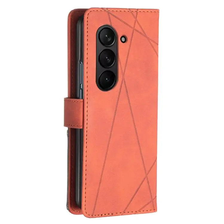 Voor Samsung Galaxy Z Fold6 Magnetische gesp Rhombus textuur leren telefoonhoesje (bruin)